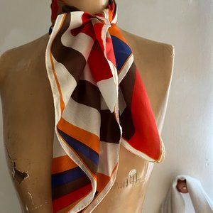 Vintage Mod Scarf - Graphic Floral and Stripes Motif